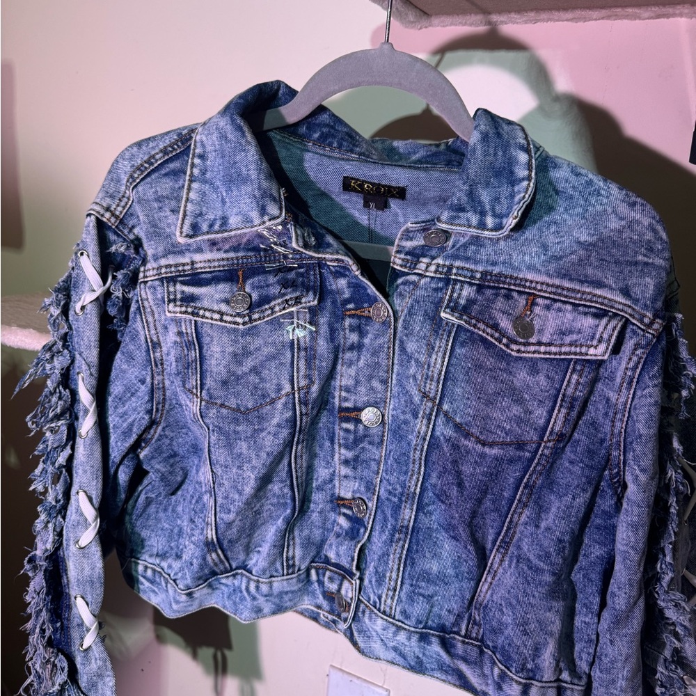 KDNK Blue Denim Jacket with Fringe